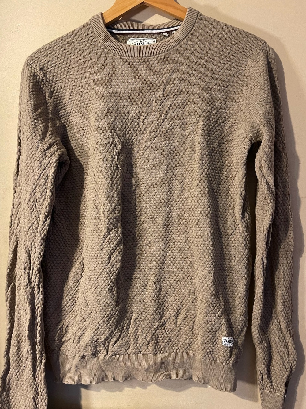 Produkt Tan Textured Knit Organic Cotton Crewneck Sweater Size M FLAWS
